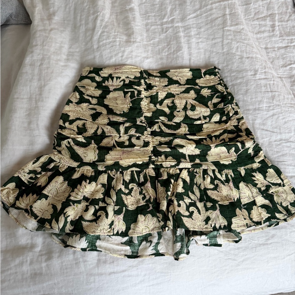 Zara Green and Cream Floral Mini Skirt